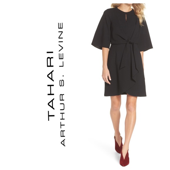 Tahari Tie Front Crepe Dress - Picture 1 of 12